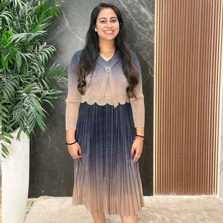 Brown and Blue Pleated Dress