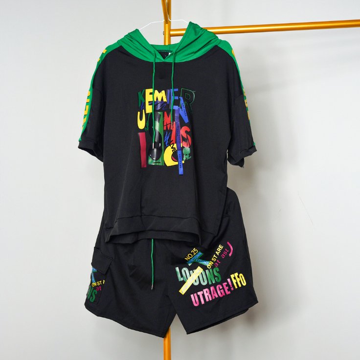 Black Hoodie Short Set