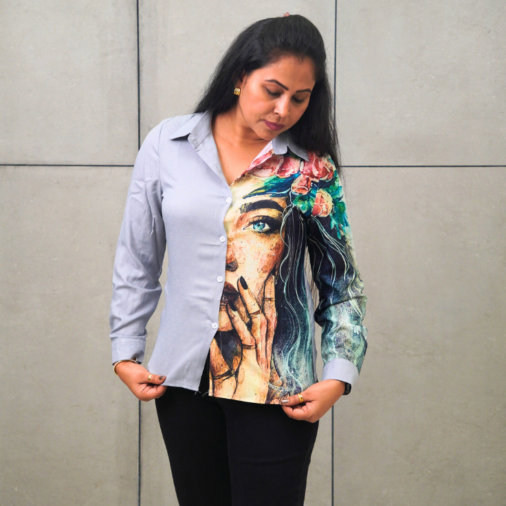 artistic face print shirt